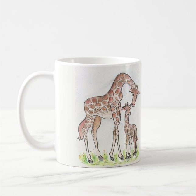 Giraffe och hennes kalfdesign på Mugg/Kopp Kaffemugg (Vänster)