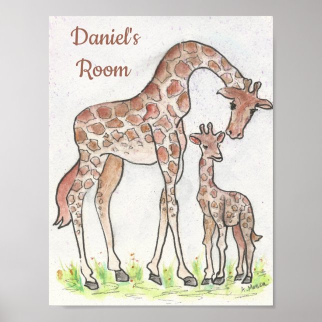 Giraffe och hennes kalv Poster (Framsidan)