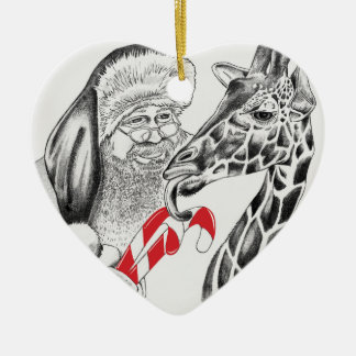 Giraffe och Jultomten Julgransprydnad Keramik