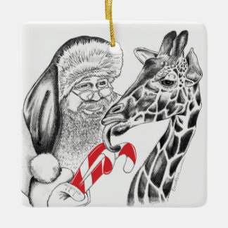 Giraffe och Jultomten Julgransprydnad Keramik