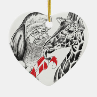 Giraffe och Jultomten Julgransprydnad Keramik