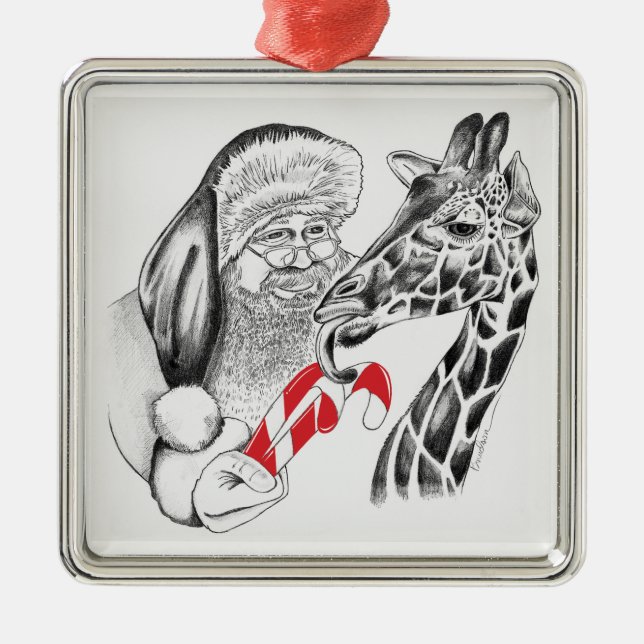 Giraffe och Jultomten Julgransprydnad Metall (Framsidan)