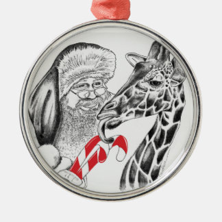 Giraffe och Jultomten Julgransprydnad Metall