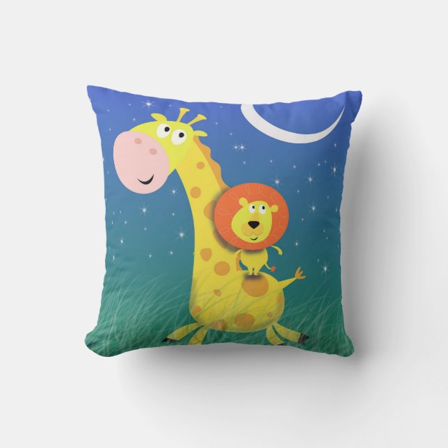Giraffe och Lejona Pillow För barn Room Kudde (Framsida)