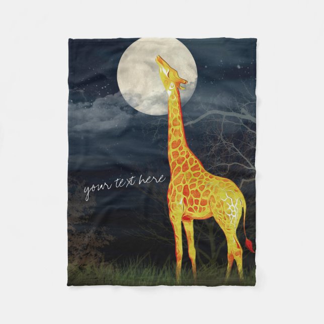 Giraffe och Måne | Anpassningsbar Fleece Blanket (Framsidan)