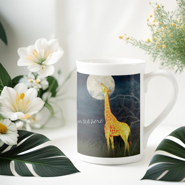 Giraffe och Måne Anpassningsbar Jumbo Mugg / Bone  Benporslin Mugg (Skapare uppladdad)