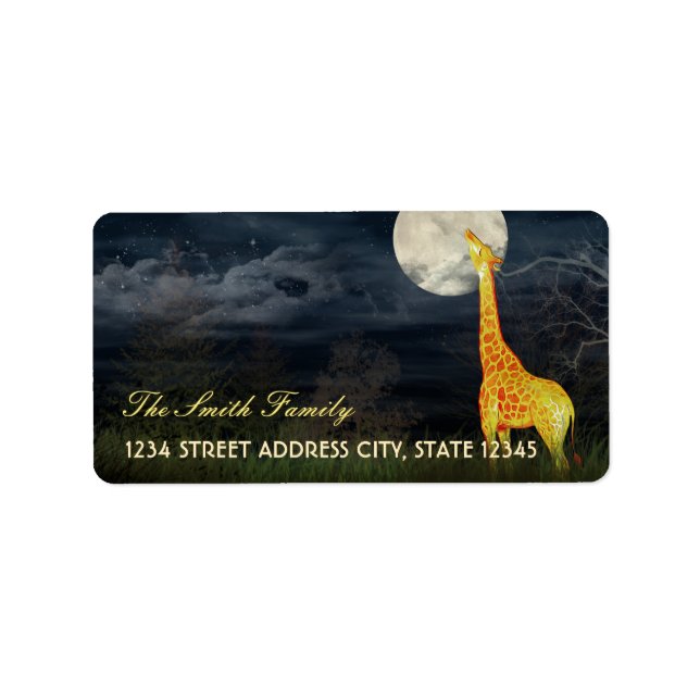 Giraffe och Måne | Anpassningsbar Leverans/adresse Adressetikett (Framsidan)