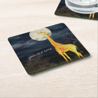 Giraffe och Måne | Dryckekontor för Anpassningsbar Underlägg Papper Kvadrat