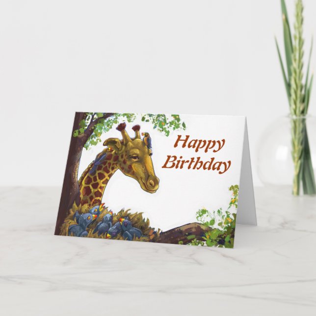 Giraffe och Oxpecker Grattis på födelsedagen Card Kort (Framsida)