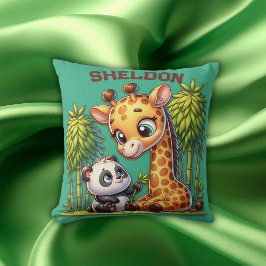 Giraffe och Panda Monogrammed Namn | Kudde