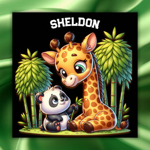 Giraffe och Panda Monogrammed Namn   Poster