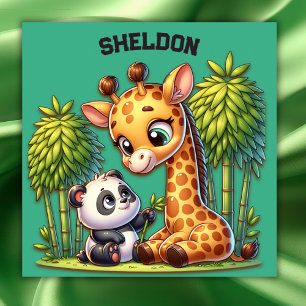 Giraffe och Panda Monogrammed Namn Poster