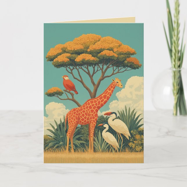 Giraffe och Safari Birds Inbjudan (Framsida)