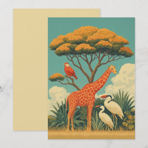 Giraffe och Safari Birds Inbjudningar