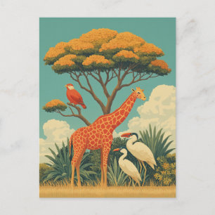Giraffe och Safari Birds Vykort