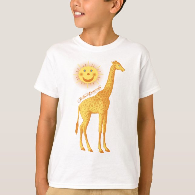 Giraffe och Sol med Gul Creatures Logotyp T-shirt (Framsida)