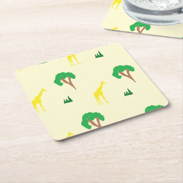Giraffe och träd mönster underlägg papper kvadrat (Vinklad)