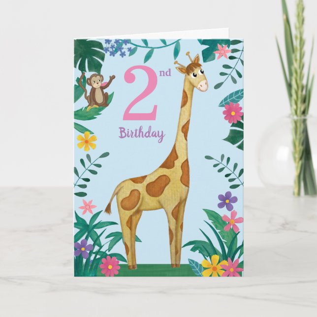Giraffe och vänner 2:a födelsedagskortet kort (Framsida)