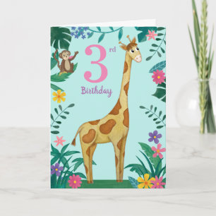 Giraffe och vänner 3: e födelsedagskortet kort