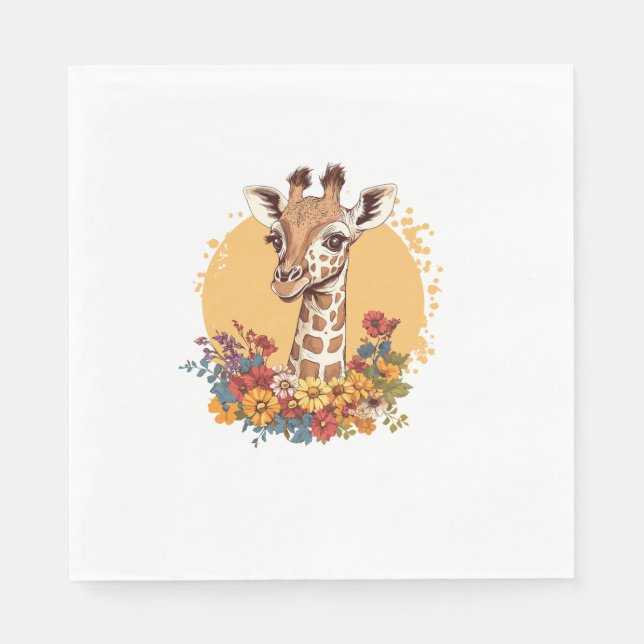 Giraffe, omgiven av färgblommor pappersservett (Framsidan)