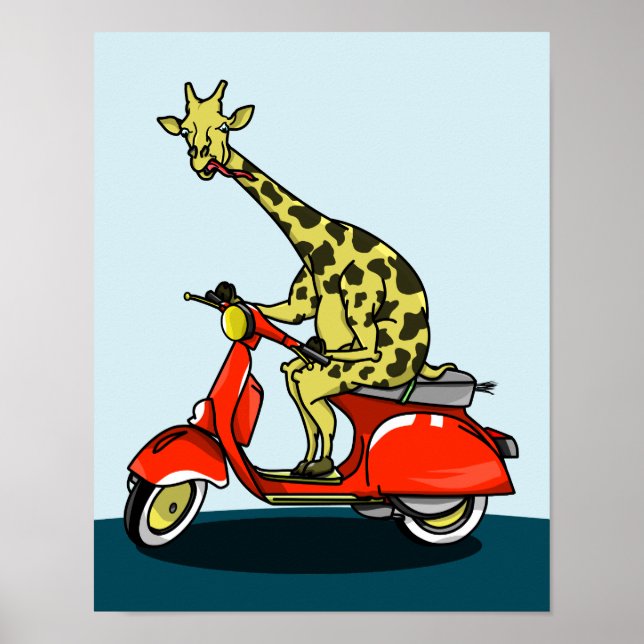 Giraffe on a retro moped poster (Framsidan)