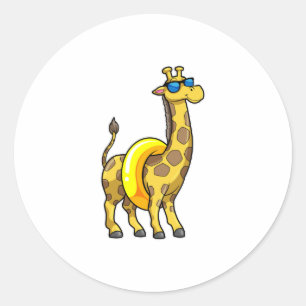 Giraffe on Beach with Simma ring & Sunglass Runt Klistermärke