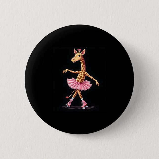 Giraffe on Roller Skates in Rosa Tutu Tanktop Knapp (Framsida)