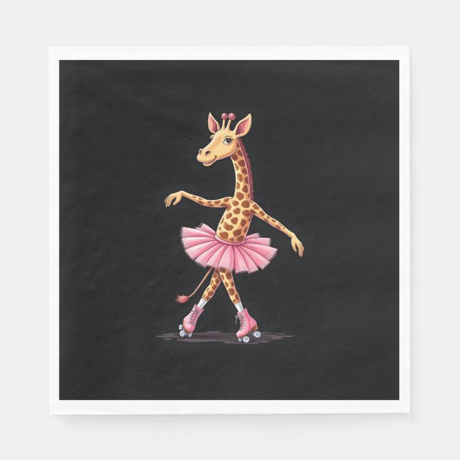 Giraffe on Roller Skates in Rosa Tutu Tanktop Pappersservett (Framsidan)