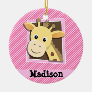 Giraffe on Rosa & White Rand Julgransprydnad Keramik