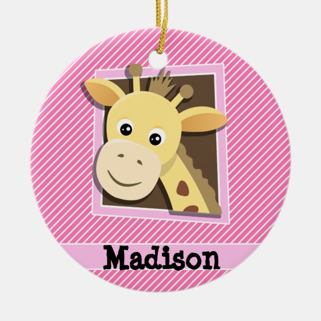 Giraffe on Rosa & White Rand Julgransprydnad Keramik (Framsidan)