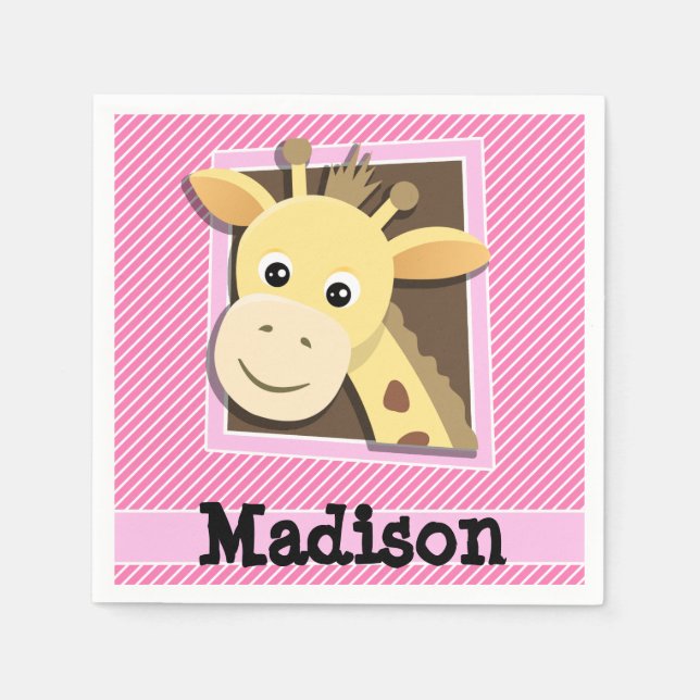 Giraffe on Rosa & White Rand Pappersservett (Framsidan)