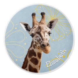 Giraffe on sunny blå himmel-bakgrund barn namn knopp