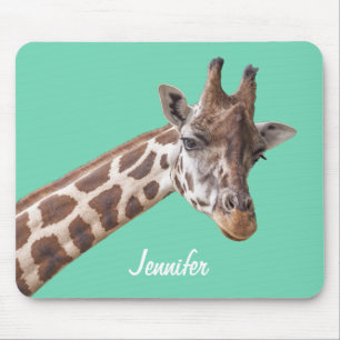 Giraffe on Teal Grönt Personlig Namn Musmatta