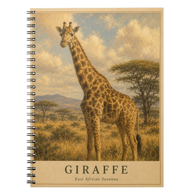 Giraffe Östafrikansk savann VINTAGE Anteckningsbok (Framsidan)