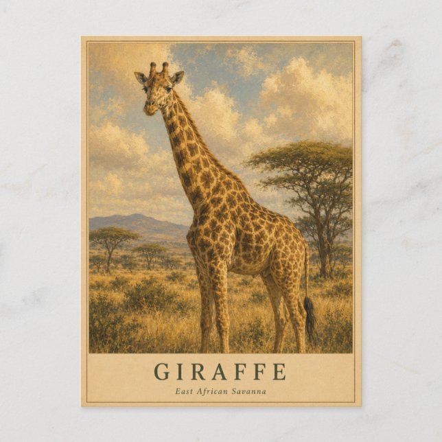 Giraffe Östafrikansk Savann VINTAGE Vykort (Framsida)