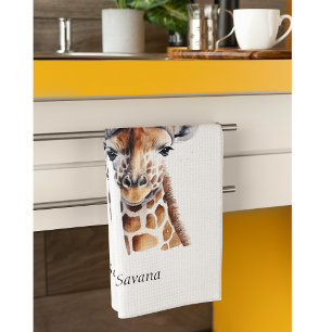 Giraffe på anpassadet vinterhatt kökshandduk