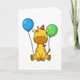 Giraffe på födelsedagen med ballonger kort