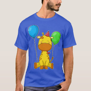 Giraffe på födelsedagen med ballonger t shirt