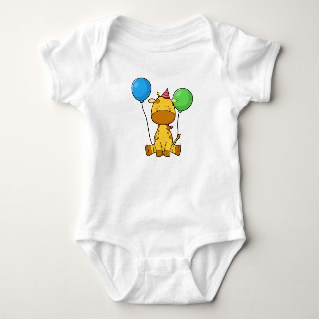 Giraffe på födelsedagen med ballonger t shirt (Framsida)