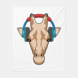 Giraffe på Music med hörlurar Fleecefilt