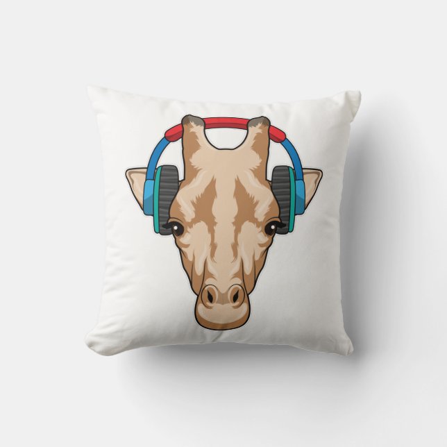 Giraffe på Music med hörlurar Kudde (Framsida)