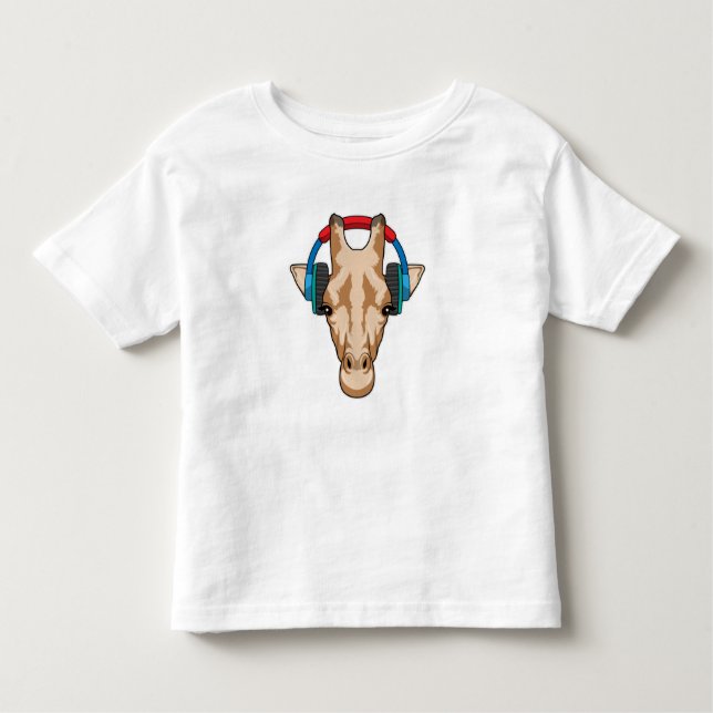 Giraffe på Music med hörlurar T Shirt (Framsida)