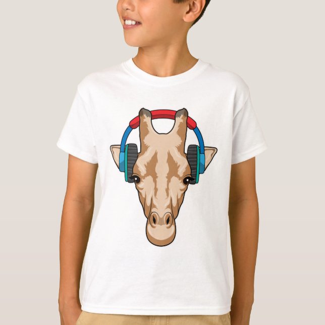 Giraffe på Music med hörlurar T Shirt (Framsida)