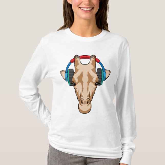 Giraffe på Music med hörlurar T Shirt (Framsida)