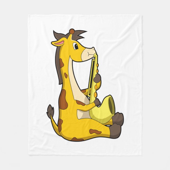 Giraffe på Music med Saxophone.PNG Fleecefilt (Framsidan)