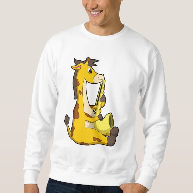 Giraffe på Music med Saxophone.PNG Lång Ärmad Tröja (Framsida)