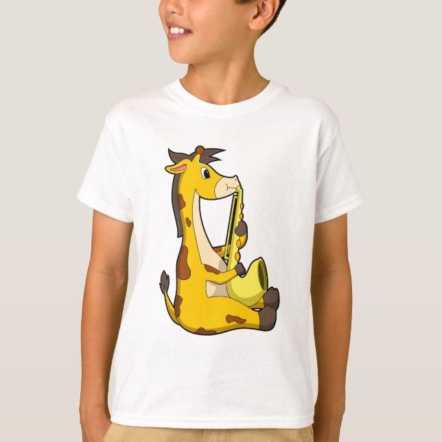 Giraffe på Music med Saxophone.PNG T Shirt (Framsida)