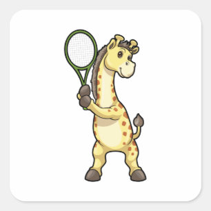 Giraffe på Tennis med Tennis racket et Fyrkantigt Klistermärke