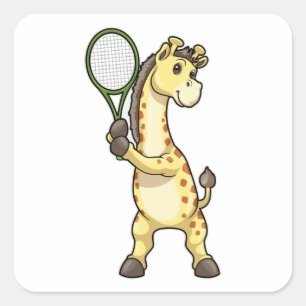 Giraffe på Tennis med Tennis racket et Fyrkantigt Klistermärke