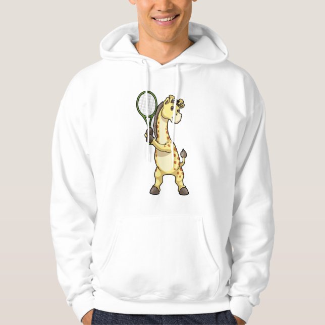 Giraffe på Tennis med Tennis racket et Hoodie (Framsida)